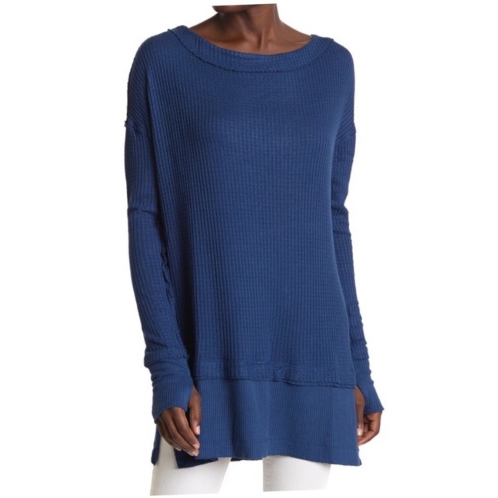 Free People We The Free Royal Blue Long Sleeve Top Shirt Comfortable Thumb Holes